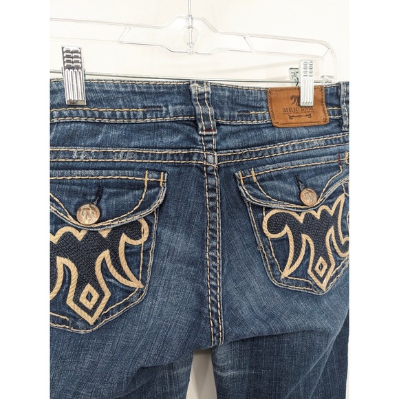 Mek Denim Slim Boot Jeans Women 29x36 Blue Stretch Dark Wash Embroidered Western - Picture 3 of 11